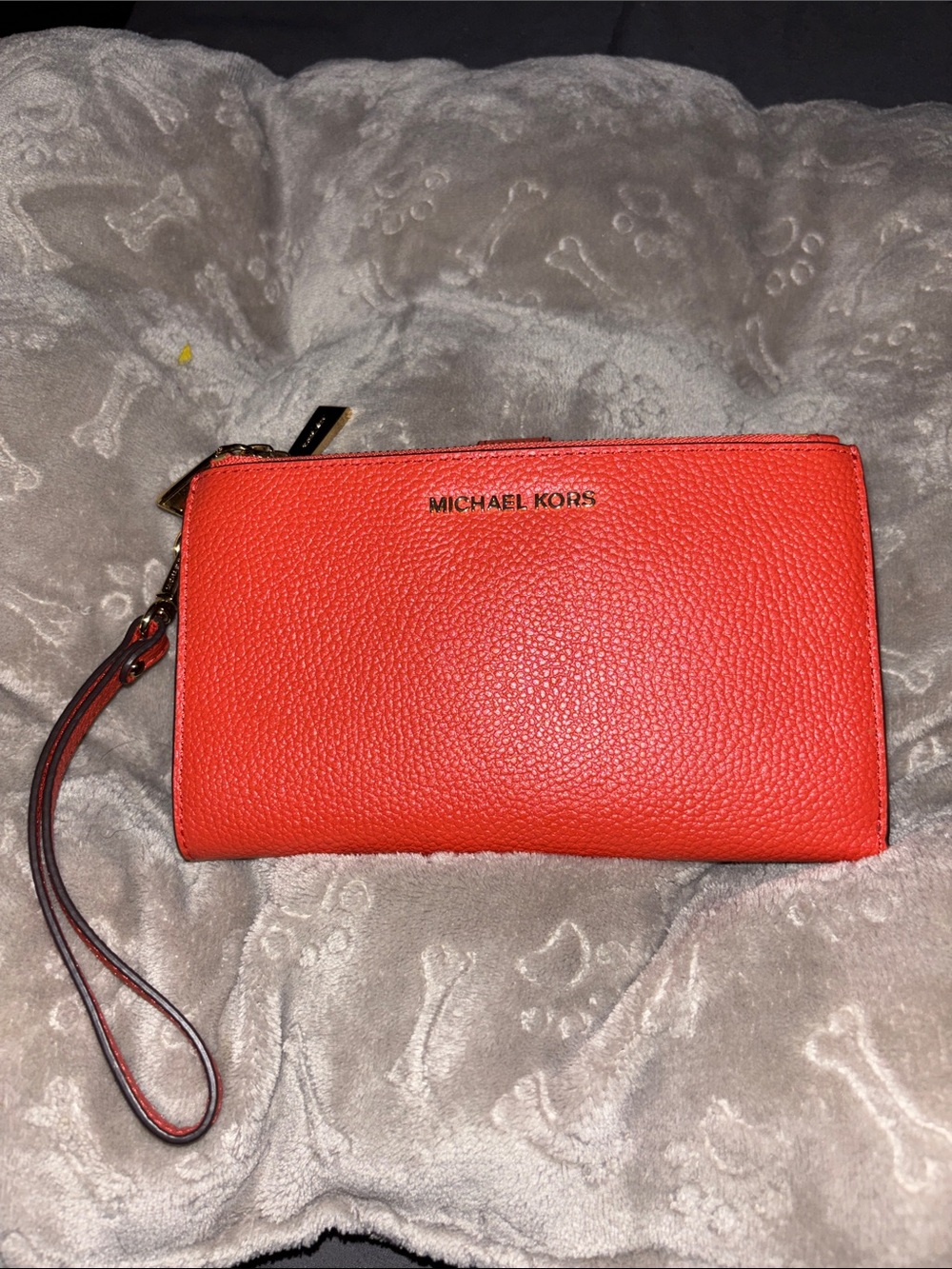 Michael Kors Bright Orange Pebbled Leather Wristlet